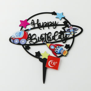 Outer space party Happy Birthday cake topper 14.7x12cm acrylic, Auckland NZ