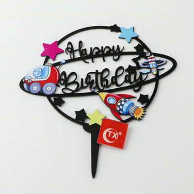 Outer space party Happy Birthday cake topper 14.7x12cm acrylic, Auckland NZ