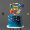Outer space Happy Birthday cake topper 13cm round acrylic, Auckland NZ