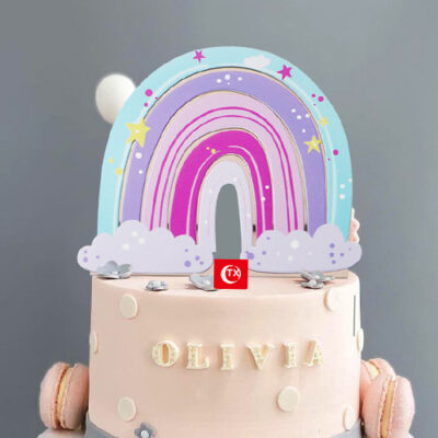 Giant rainbow birthday cake topper acrylic 13x11cm, Auckland NZ