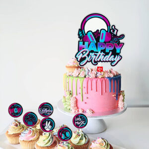 TikTok theme Happy Birthday cake topper 9x9cm acrylic, Auckland NZ