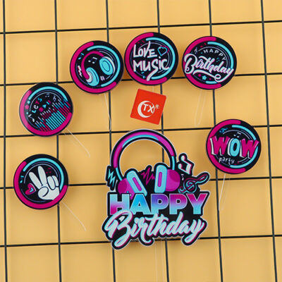 tiktok theme happy birthday cake topper2