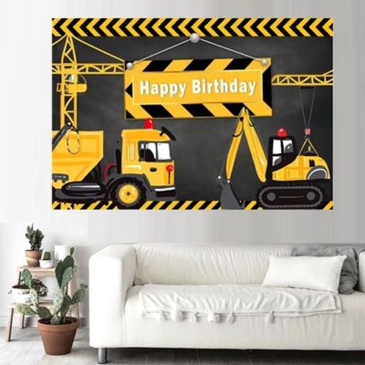 Under construction Happy Birthday wall background 120x80cm decoration B, Auckland NZ