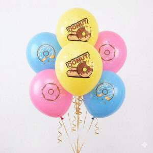 Donut party balloon package 6 pieces 12 inch yellow pink blue, Auckland NZ