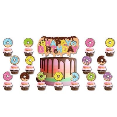 Donut party Happy Birthday cake toppers 16 pieces, Auckland NZ