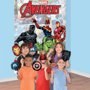 Marvel Avengers Powers Unite scene setter with photo props, Auckland NZ