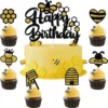 Bee party theme Bee Cake decorations Happy Bee birthday party cupcake toppers, Auckland NZ