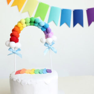 Rainbow arch cottonball birthday cake topper 20x14cm, Auckland NZ