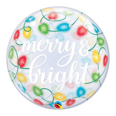 Merry and Bright Lights Christmas single bubble balloon 56cm, Auckland NZ