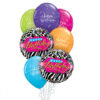 Happy Birthday Leopard balloon bouquet box 7 pieces 2 foil 5 latex, Auckland NZ