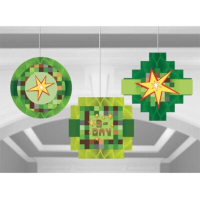 Minecraft party hanging honeycomb decorations, Auckland NZ