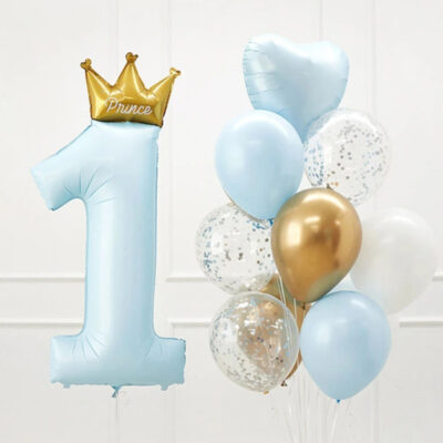 Jumbo Crown Blue Number 1 Foil balloons pack