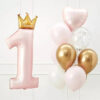 Jumbo Crown Pink Number 1 Foil balloons pack Baby pink crown number 1 foil balloon with pink, gold and white balloons