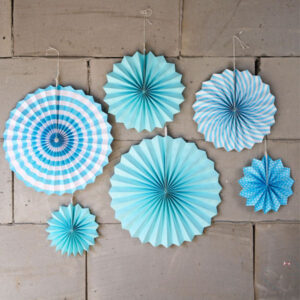 Baby blue paper fan party decoration kit 6 pieces 39cm 29cm 20cm, Auckland NZ