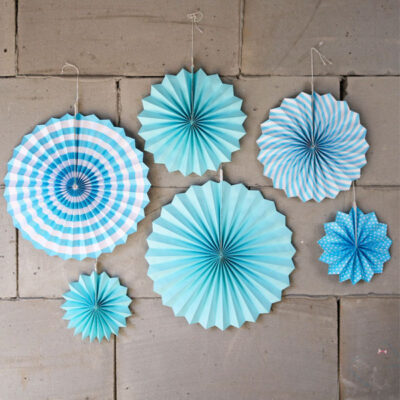 Baby blue paper fan party decoration kit 6 pieces 39cm 29cm 20cm, Auckland NZ