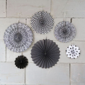 6 piece black paper fan party decoration pack, Auckland NZ