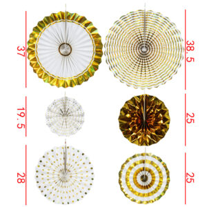 6pcs Gold Paper Fan