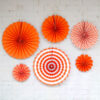 Orange paper fan party decoration kit 6 pieces 39cm 29cm 20cm, Auckland NZ