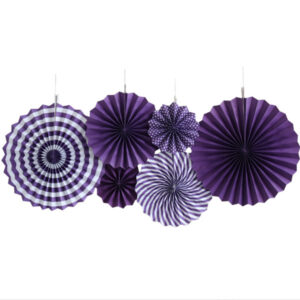 6 piece purple paper fan party decoration pack, Auckland NZ