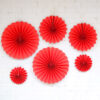 6 piece plain red paper fan party decoration pack, Auckland NZ