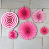 6 piece rose pink paper fan decoration pack, 1st birthday Auckland NZ