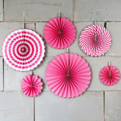 6 piece rose pink paper fan decoration pack, 1st birthday Auckland NZ