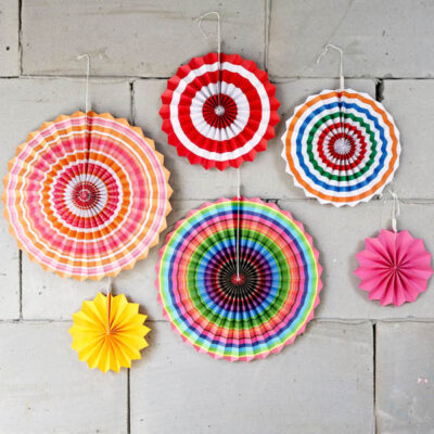 Stripe rainbow paper fan party decoration kit 6 pieces 39cm 29cm 20cm, Auckland NZ