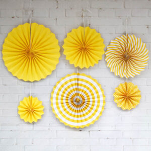 6 piece yellow Happy Bee paper fan decoration pack, bee party Auckland NZ