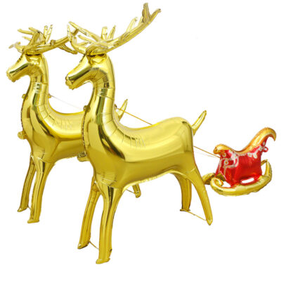 Elk Sleigh Christmas Aluminum Balloon Gold Christmas 4D standing elk and sleigh foil balloon 122cm, Auckland NZ