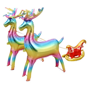 Rainbow Christmas 4D standing elk and sleigh foil balloon 122cm, Auckland NZ