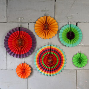 6 piece Mexican Fiesta paper fan party decoration pack, Auckland NZ