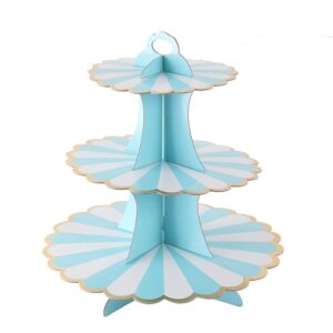 3 tiered cardboard cupcake stand azure stripe, baby shower Auckland NZ