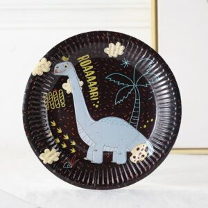 Jurassic Jungle black birthday plate 7 inch 18cm 10 pieces, Auckland NZ