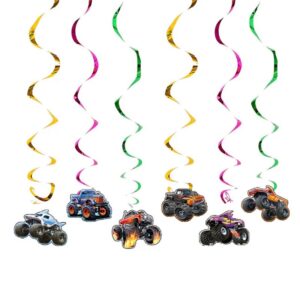 Monster truck party theme ceiling hanging swirl decoration, Auckland NZ