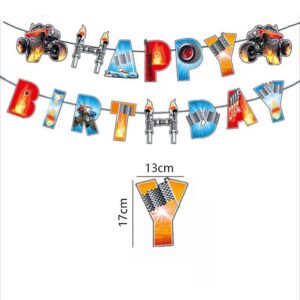 Monster truck party theme Happy Birthday banner 18x12cm cards, Auckland NZ