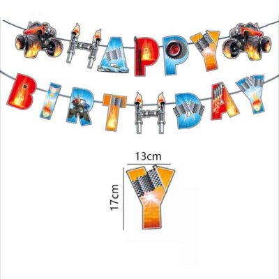 Monster truck party theme Happy Birthday banner 18x12cm cards, Auckland NZ