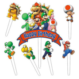 Super Mario Bros birthday cake topper set 7pcs — 1 cake topper + 6 cupcake toppers, acrylic, Auckland NZ