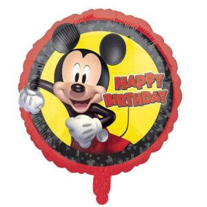 Mickey Mouse Happy Birthday black red round foil balloon 45cm, Auckland NZ
