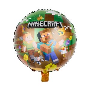 Minecraft theme round foil balloon 18 inch helium quality, Auckland NZ
