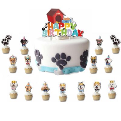 Pet dog Let's Pawty birthday cake topper set 16 pieces, Auckland NZ