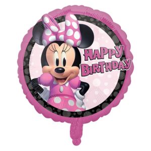 Minnie Mouse Happy Birthday pink round foil balloon 45cm, Auckland NZ