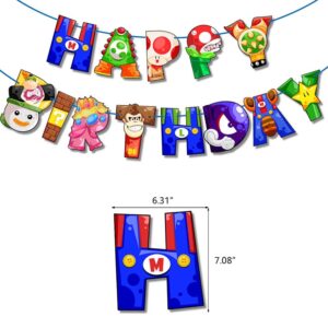 Super Mario happy birthday banner — 13 cards on 3m ribbon, party decoration Auckland NZ
