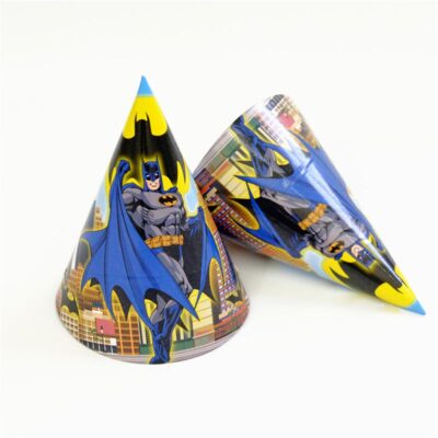 Batman party theme cone hats 13cm radius 20cm 6 pieces, Auckland NZ