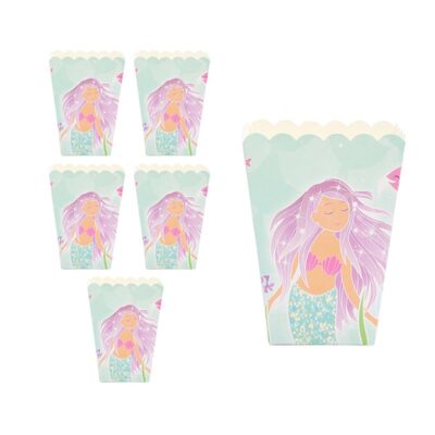 Mermaid party theme popcorn box 6 pieces 6.5x4.5x13cm, Auckland NZ