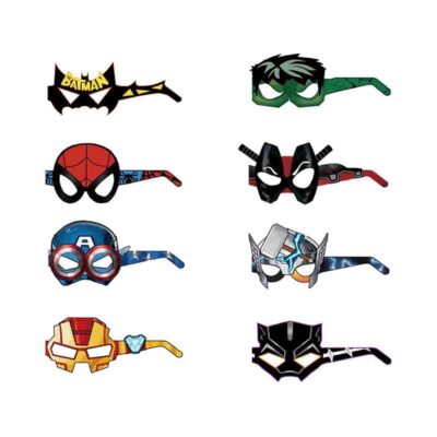 Superhero party birthday glasses 15.5x11.5cm 8 pieces, Auckland NZ
