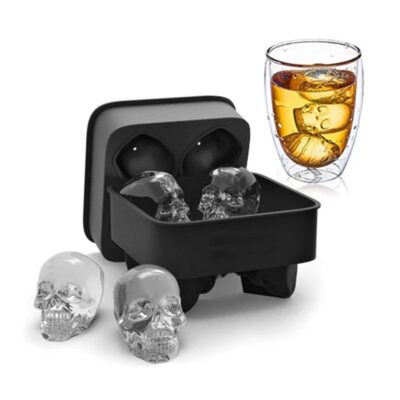 3D skull ice cube silicone mould with lid 11.3x7.8cm black, Auckland NZ