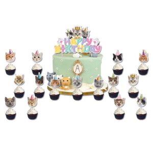 Cat theme birthday cake toppers 16 pieces, Auckland NZ