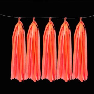 Neon red UV reactive tissue tassels, neon party decoration Auckland NZ