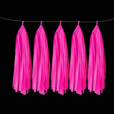 Neon rose pink UV reactive tissue tassels, neon party decoration Auckland NZ