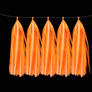 Neon orange UV reactive tissue tassels, neon party decoration Auckland NZ